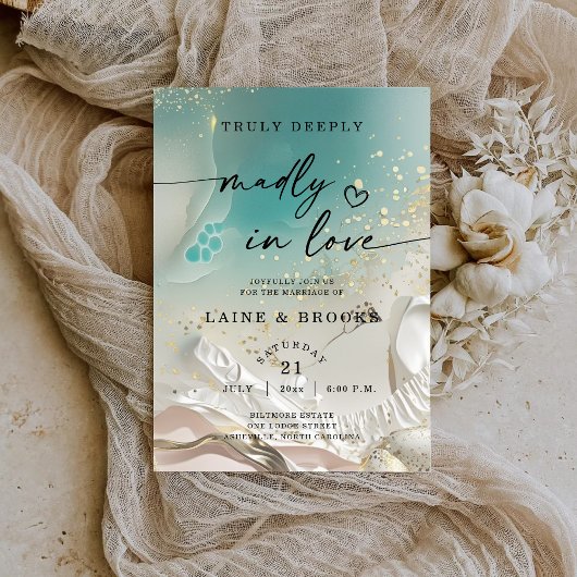 Modern Sand Watercolor Ethereal Shoreline Wedding Kaart