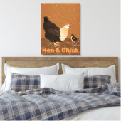 Modern Sandy-oranje Hen & Chick Kitchen Canvas Afdruk (Insitu (Slaapkamer))