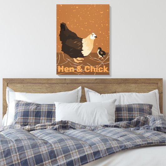 Modern Sandy-oranje Hen & Chick Kitchen Canvas Afdruk (Insitu (Slaapkamer))
