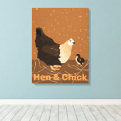 Modern Sandy-oranje Hen & Chick Kitchen Canvas Afdruk (Insitu (Houten vloer))
