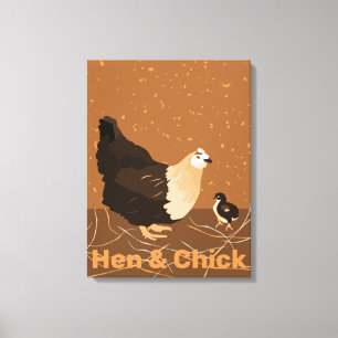 Modern Sandy-oranje Hen & Chick Kitchen Canvas Afdruk