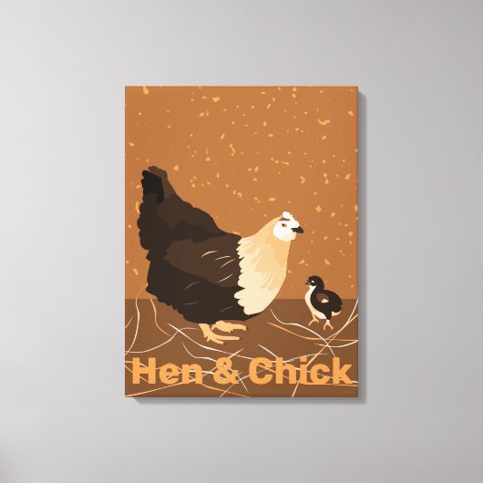 Modern Sandy-oranje Hen & Chick Kitchen Canvas Afdruk (Voorkant)