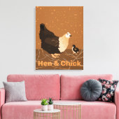 Modern Sandy-oranje Hen & Chick Kitchen Canvas Afdruk (Insitu (Woonkamer))