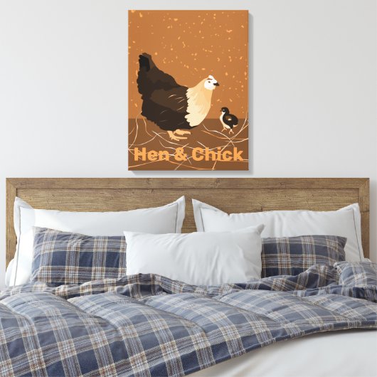Modern Sandy-oranje Hen & Chick Kitchen Canvas Afdruk (Insitu (Slaapkamer))