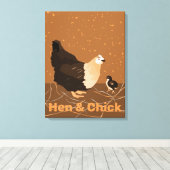 Modern Sandy-oranje Hen & Chick Kitchen Canvas Afdruk (Insitu (Houten vloer))