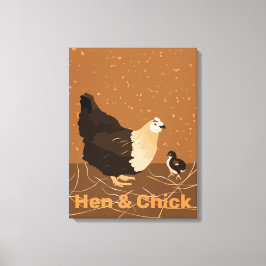 Modern Sandy-oranje Hen & Chick Kitchen Canvas Afdruk
