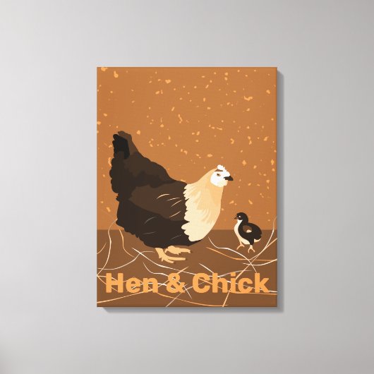 Modern Sandy-oranje Hen & Chick Kitchen Canvas Afdruk (Voorkant)