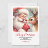 Modern Santa Claus Rudolph Funny Christmas Greetin Feestdagenkaart (Voorkant)