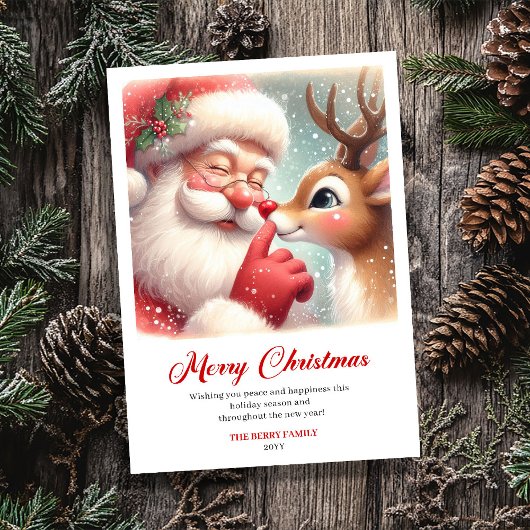 Modern Santa Claus Rudolph Funny Christmas Greetin Feestdagenkaart