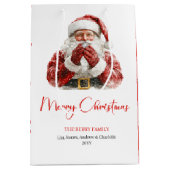 Modern Santa Claus Simple Script Font Gift Bag Medium Cadeauzakje (Voorkant)