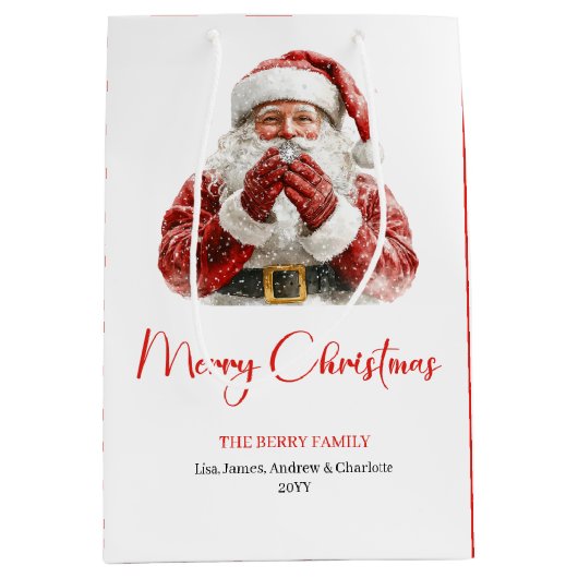 Modern Santa Claus Simple Script Font Gift Bag Medium Cadeauzakje (Voorkant)