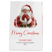 Modern Santa Claus Simple Script Font Gift Bag Medium Cadeauzakje (Achterkant)
