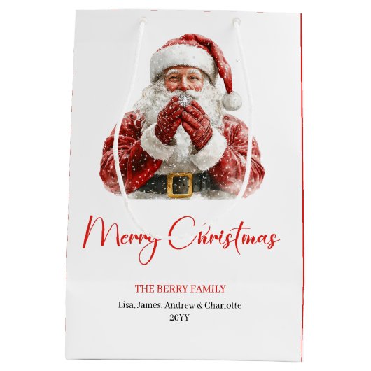 Modern Santa Claus Simple Script Font Gift Bag Medium Cadeauzakje (Achterkant)