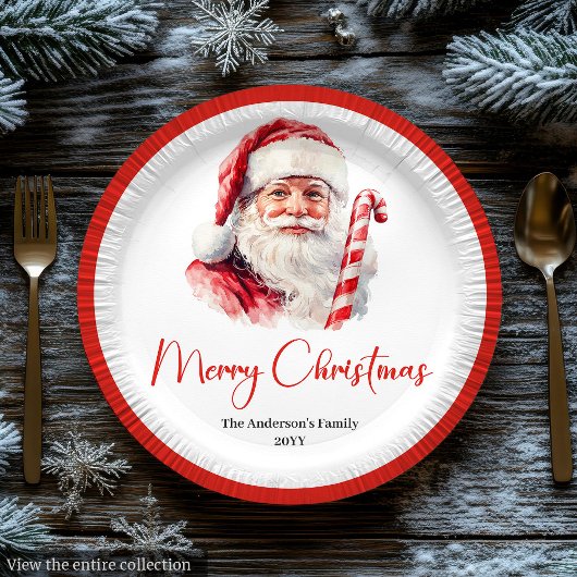 Modern Santa Claus Simple Script Font Paper Plates Papieren Bordje
