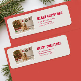 Modern Santa Dog Photo Christmas Return Address Etiket