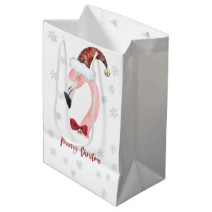 Modern Santa Flamingo Snowflake Kerstmis Medium Cadeauzakje