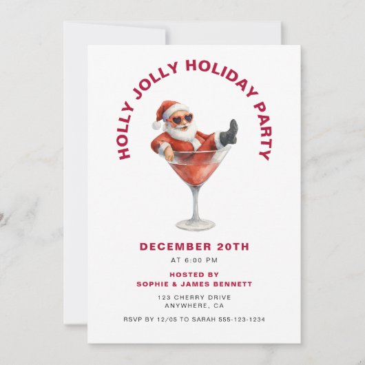 Modern Santa Holly Jolly Christmas Party Kaart (Voorkant)