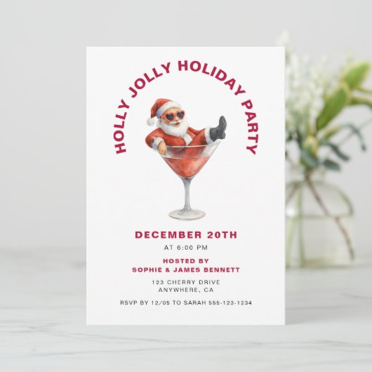 Modern Santa Holly Jolly Christmas Party Kaart (Staand voorkant)