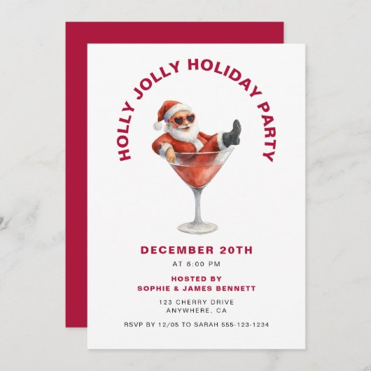 Modern Santa Holly Jolly Christmas Party Kaart (Voorkant / Achterkant)