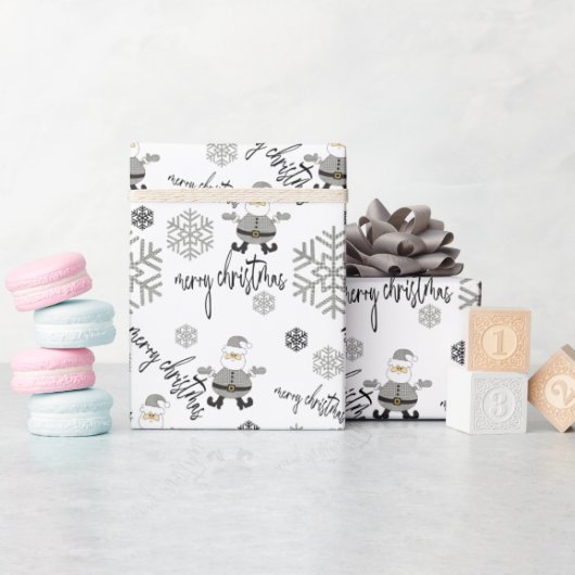 Modern Santa Houndstooth Snowflakes Patroon Cadeaupapier (Baby Shower)