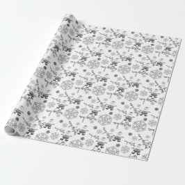 Modern Santa Houndstooth Snowflakes Patroon Cadeaupapier
