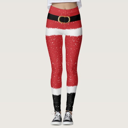 Modern Santa Mrs Claus Costume Cute Fun Kerstmis Leggings (Voorkant)