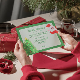 modern santa pine tree family christmas greeting feestdagenkaart