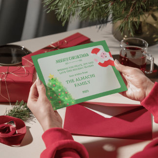 modern santa pine tree family christmas greeting feestdagenkaart