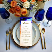 Modern Sapphire Blue en Sinaasappel Wedding Menu