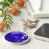 Modern Sapphire Blue September Birthstone Initiale Sleutelhanger (Zijkant)