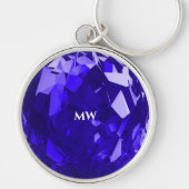 Modern Sapphire Blue September Birthstone Initiale Sleutelhanger (Voorkant)