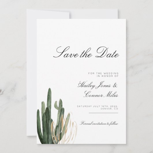 Modern Saquaro Cactus Save the Date Invitation Kaart (Voorkant)