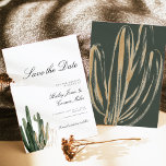 Modern Saquaro Cactus Save the Date Invitation Kaart<br><div class="desc">Deze bruiloft sparen de datumuitnodiging kenmerkt de waterverf saquaro cactus en een elegante manuscriptdoopvont. Dit is de perfecte uitnodiging voor je bohemische,  zomer- of tuinbruiloft.</div>