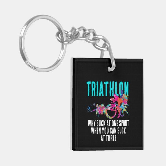 Modern Sarcastisch Triathlon citaat met kleurenpla Sleutelhanger (Voorkant Links)