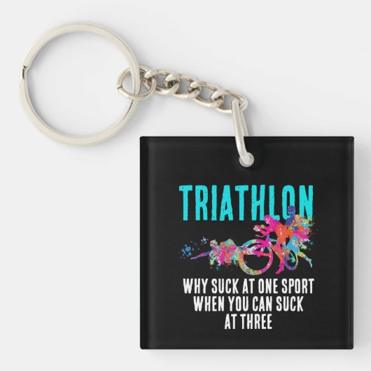 Modern Sarcastisch Triathlon citaat met kleurenpla Sleutelhanger (Voorkant)