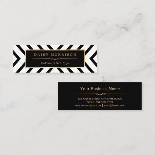 Modern Sassy Gold Black White Pattern Mini Visitekaartje (Voorkant / Achterkant)