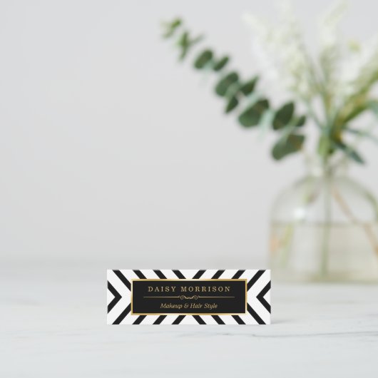 Modern Sassy Gold Black White Pattern Mini Visitekaartje (Staand voorkant)