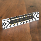 Modern Sassy Gold Black White Stripes patroon Naambordje (Zijkant)