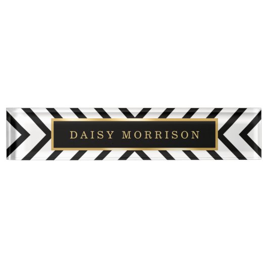 Modern Sassy Gold Black White Stripes patroon Naambordje (Voorkant)