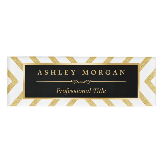 Modern Sassy Luxury Golden Glitter Sparkles look Naambadge (Voorkant)