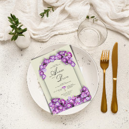 Modern Satijnen Linnen Paarse Lila Boog Bloemen Br Kaart