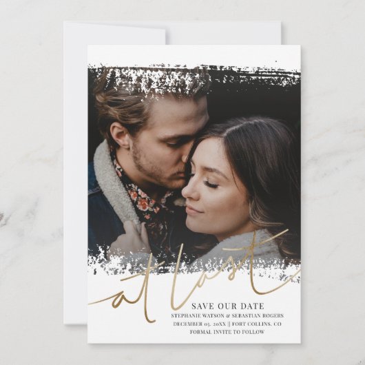 Modern Save Onze Datum Foto Goud & Wit Kaart (Voorkant)