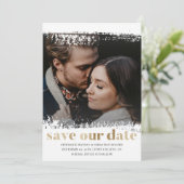 Modern Save Onze Datum Foto Goud & Wit Kaart (Staand voorkant)