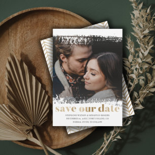 Modern Save Onze Datum Foto Goud & Wit Kaart