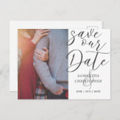 Modern Save Our Date Photo Elegant Script Wedding Aankondigingskaart (Voorkant / Achterkant)