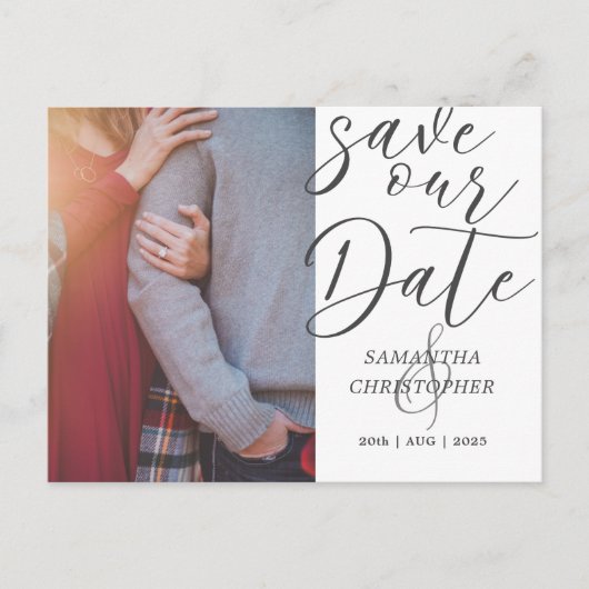 Modern Save Our Date Photo Elegant Script Wedding Aankondigingskaart (Voorkant)