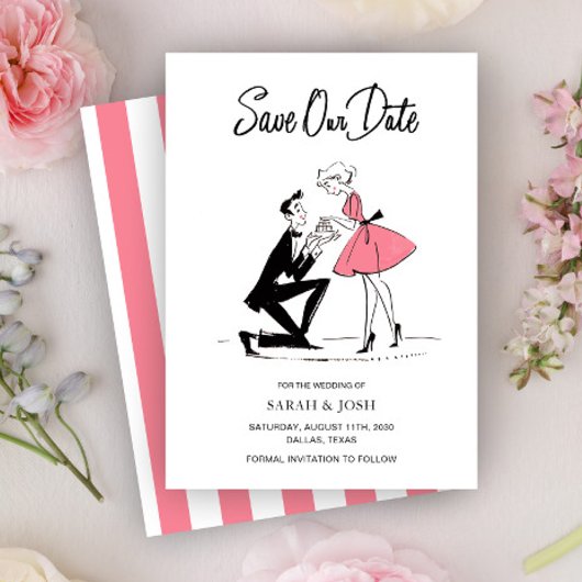 Modern Save Our Date Roze Hand getekend Kaart