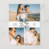 Modern Save the Date 3 Photo Collage Script Briefkaart (Voorkant)