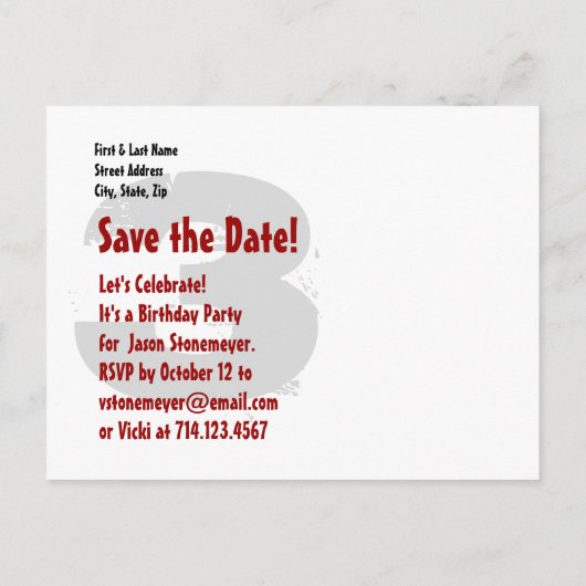 Modern Save the Date 3rd Verjaardagsfeest V35 Aankondigingskaart (Achterkant)
