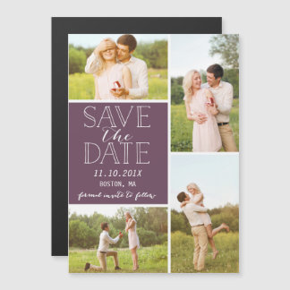 Modern Save the Date 4 Foto Classic PurpleCollage Magnetische Uitnodiging